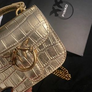 Pinko Leather Gold Micro Bag Croc Unique